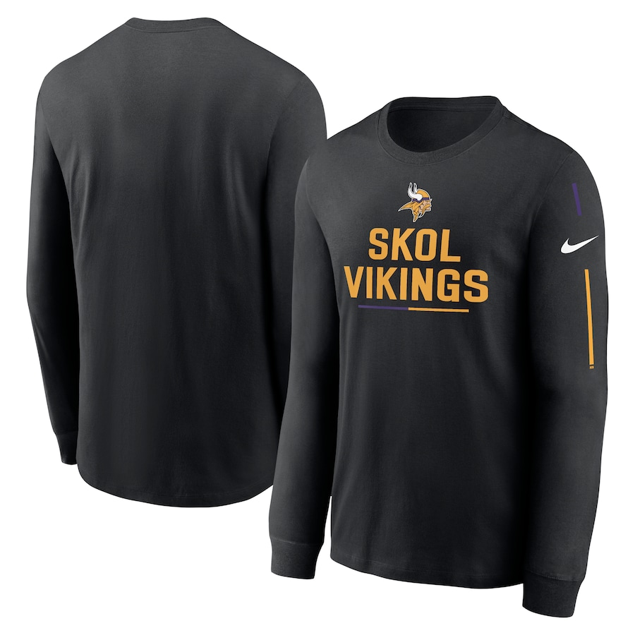 Minnesota Vikings Football Black Team Slogan Long Sleeve T-Shirt - Man Minnesota Vikings Football Black Team Slogan Long Sleeve T-Shirt - Man
