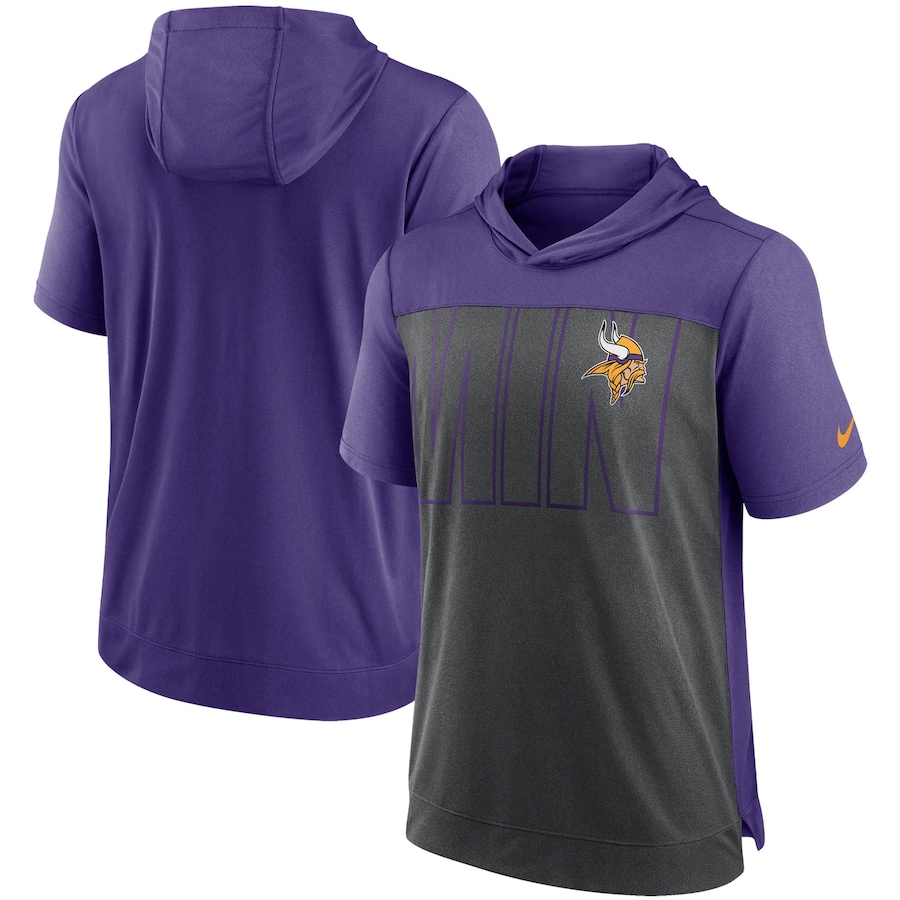 Minnesota Vikings Football Heathered Charcoal/Purple Performance Hoodie T-Shirt - Man Minnesota Vikings Football Heathered Charcoal/Purple Performance Hoodie T-Shirt - Man