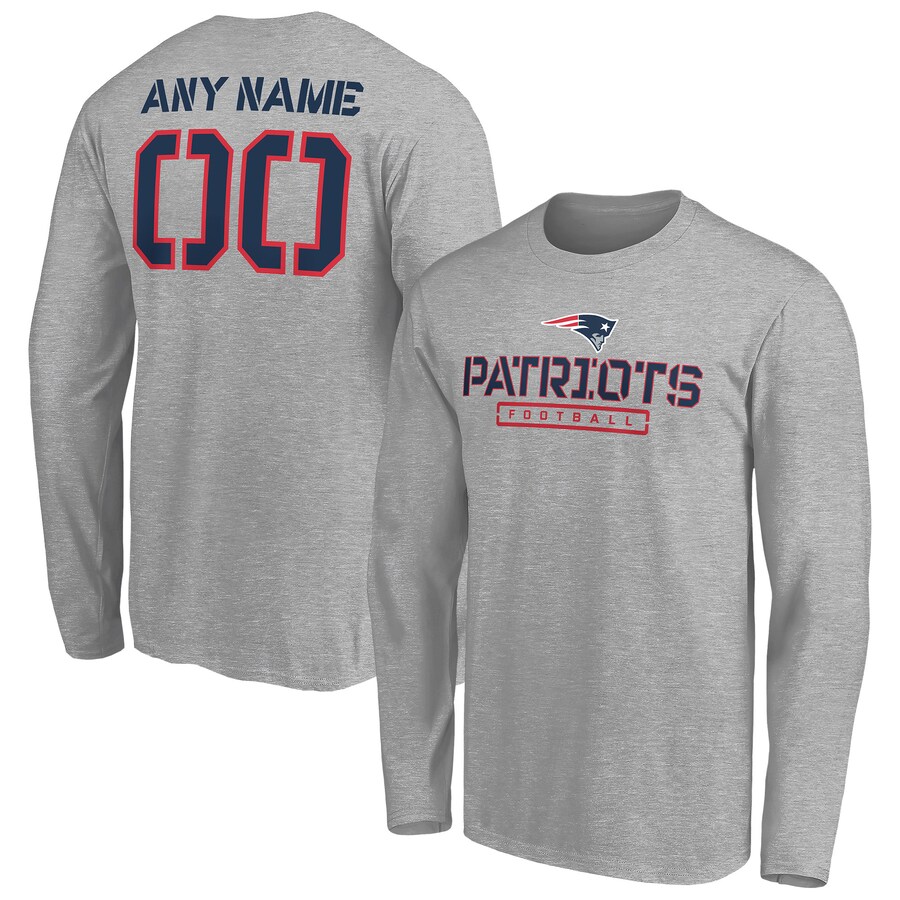 New England Patriots Gray Personalized Name & Number Evanston Stencil Long Sleeve T-Shirt - Man New England Patriots Gray Personalized Name & Number Evanston Stencil Long Sleeve T-Shirt - Man