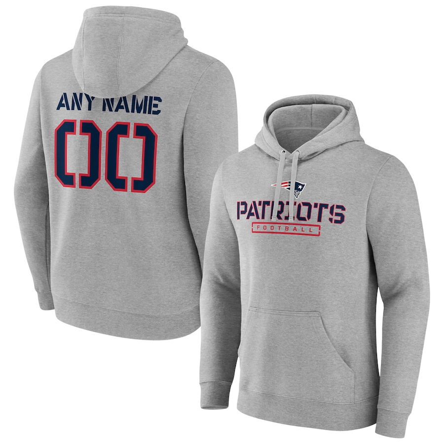 New England Patriots Gray Personalized Name & Number Evanston Stencil Pullover Hoodie - Man