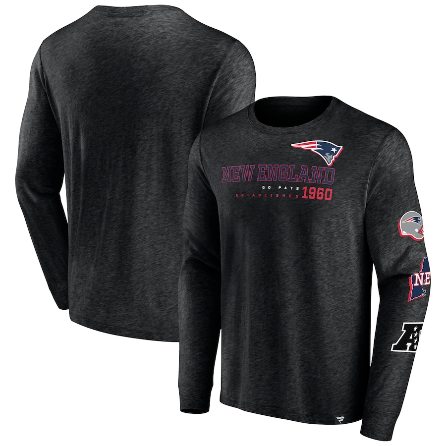 New England Patriots Heather Black High Whip Pitcher Long Sleeve T-Shirt - Man