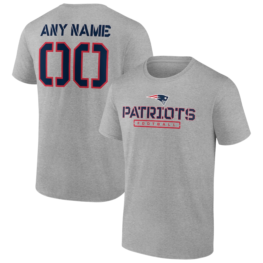 New England Patriots Heather Gray Personalized Name & Number Evanston Stencil T-Shirt - Man New England Patriots Heather Gray Personalized Name & Number Evanston Stencil T-Shirt - Man