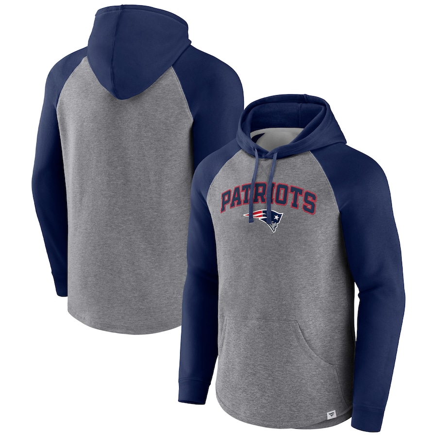 New England Patriots Heathered Gray/Navy By Design Raglan Pullover Hoodie - Man New England Patriots Heathered Gray/Navy By Design Raglan Pullover Hoodie - Man