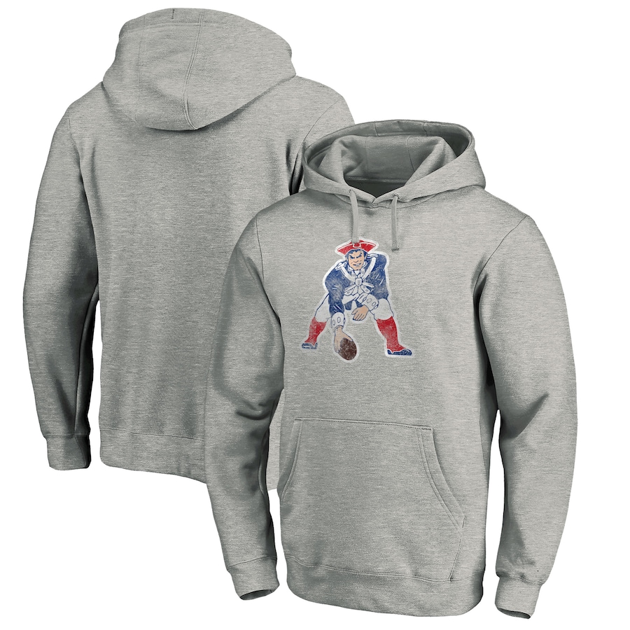 New England Patriots Heathered Gray Throwback Logo Pullover Hoodie - Man New England Patriots Heathered Gray Throwback Logo Pullover Hoodie - Man