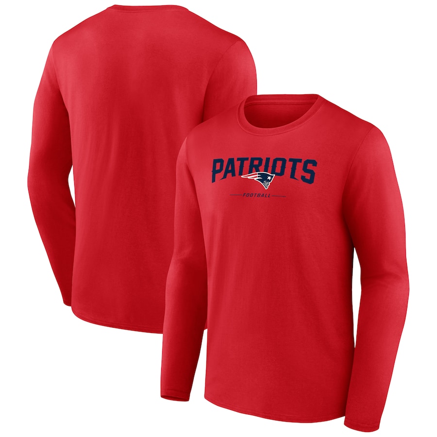New England Patriots Red Logo Team Lockup Long Sleeve T-Shirt - Man New England Patriots Red Logo Team Lockup Long Sleeve T-Shirt - Man