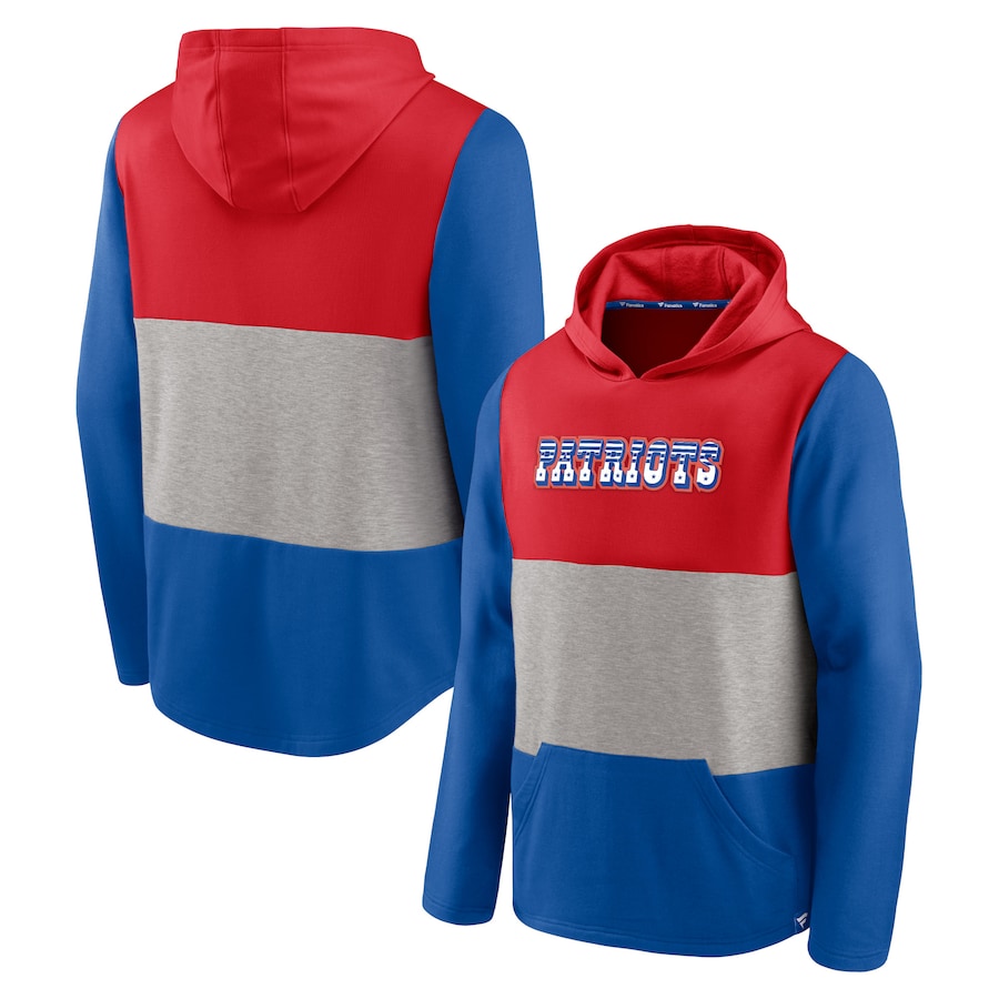 New England Patriots Red/Royal Linear Throwback Logo Pullover Hoodie - Man