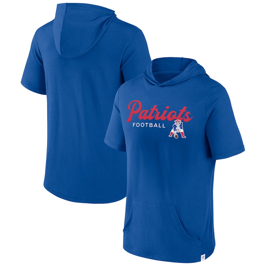 New England Patriots Royal Offensive Strategy Short Sleeve Pullover Hoodie - Man