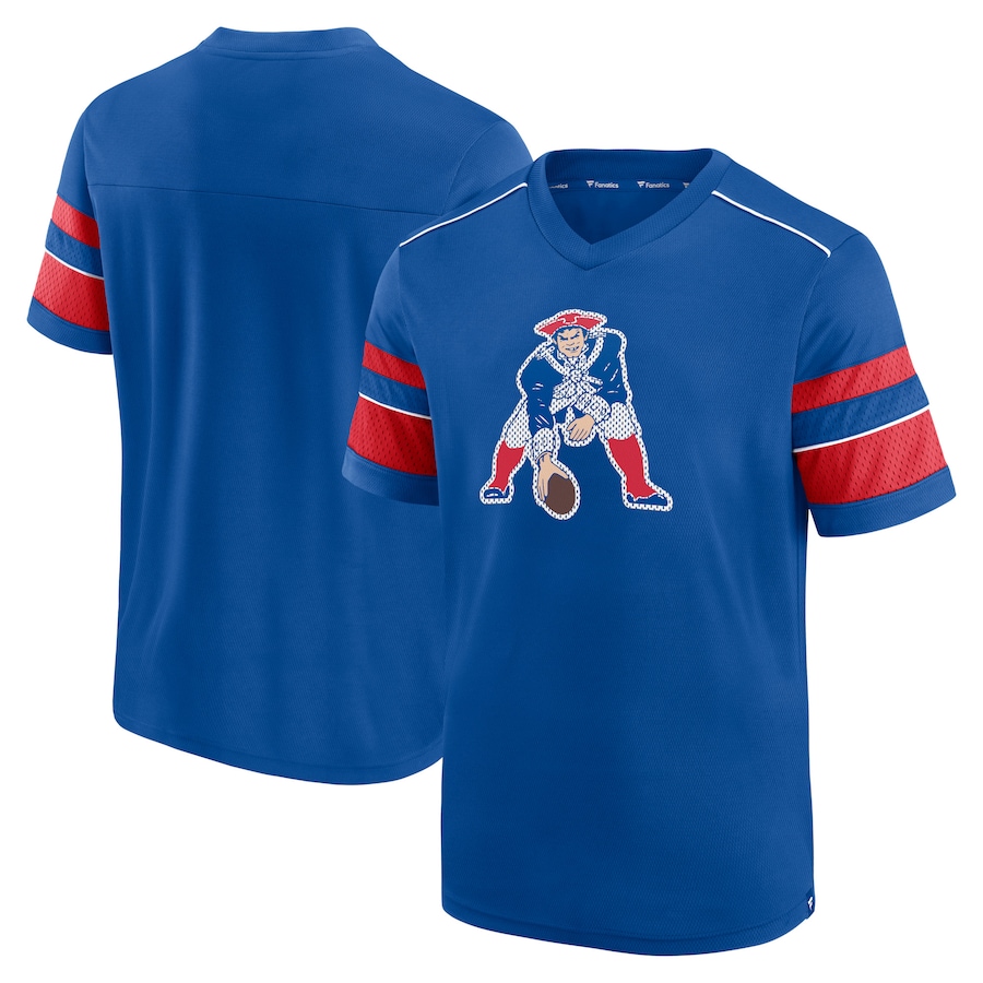 New England Patriots Royal Textured Throwback Hashmark V-Neck T-Shirt - Man New England Patriots Royal Textured Throwback Hashmark V-Neck T-Shirt - Man