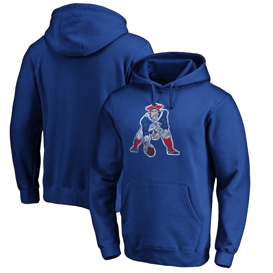 New England Patriots Royal Throwback Logo Pullover Hoodie - Man New England Patriots Royal Throwback Logo Pullover Hoodie - Man