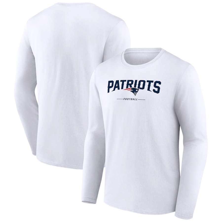 New England Patriots White Logo Team Lockup Long Sleeve T-Shirt - Man New England Patriots White Logo Team Lockup Long Sleeve T-Shirt - Man