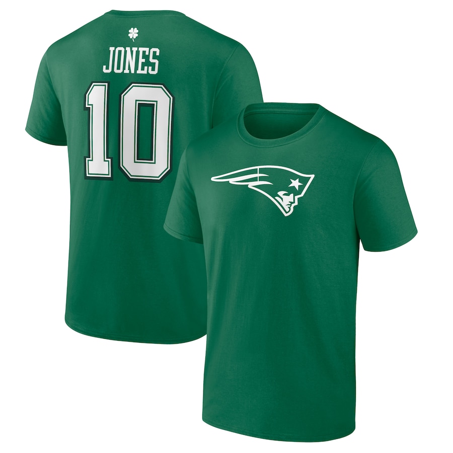 New England Patriots Mac Jones Green St. Patrick's Day Icon Player T-Shirt - Man