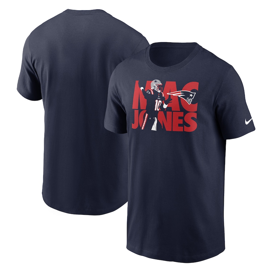 New England Patriots Mac Jones Football Navy Player Graphic T-Shirt - Man