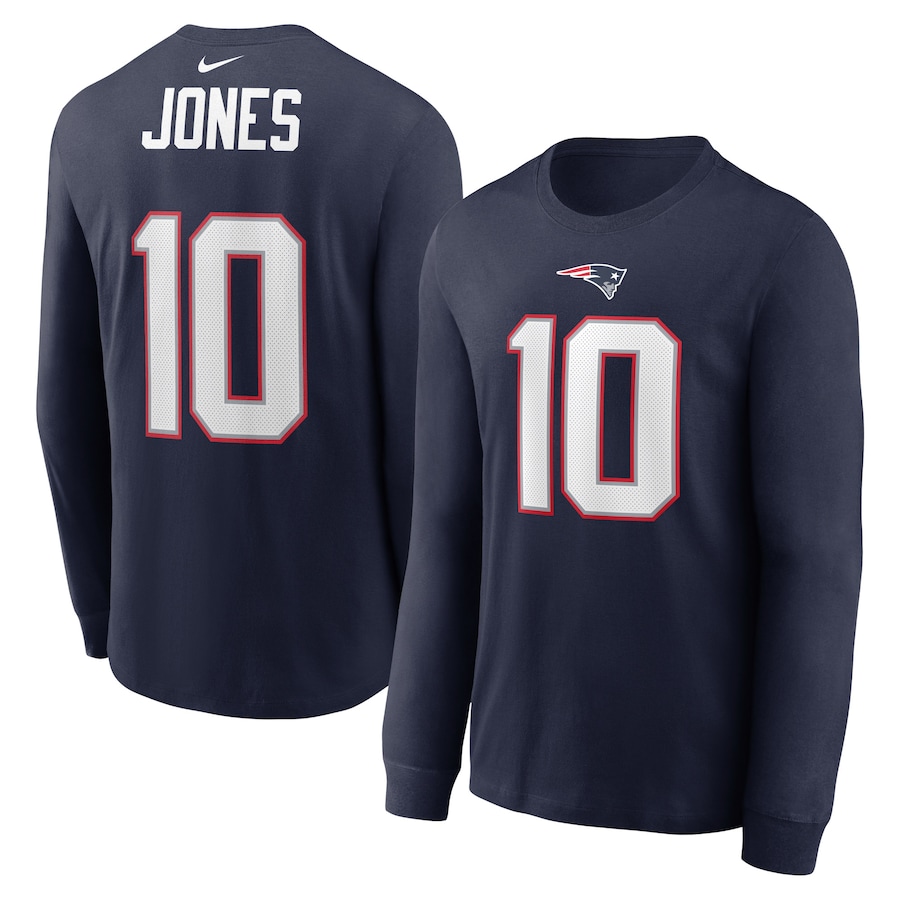 New England Patriots Mac Jones Football Navy Player Name & Number Long Sleeve T-Shirt - Man New England Patriots Mac Jones Football Navy Player Name & Number Long Sleeve T-Shirt - Man