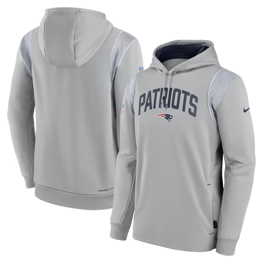 New England Patriots Football Gray Sideline Athletic Stack Performance Pullover Hoodie - Man New England Patriots Football Gray Sideline Athletic Stack Performance Pullover Hoodie - Man