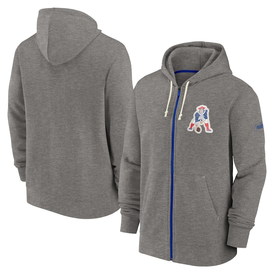New England Patriots Football Heather Charcoal Historic Lifestyle Full-Zip Hoodie - Man