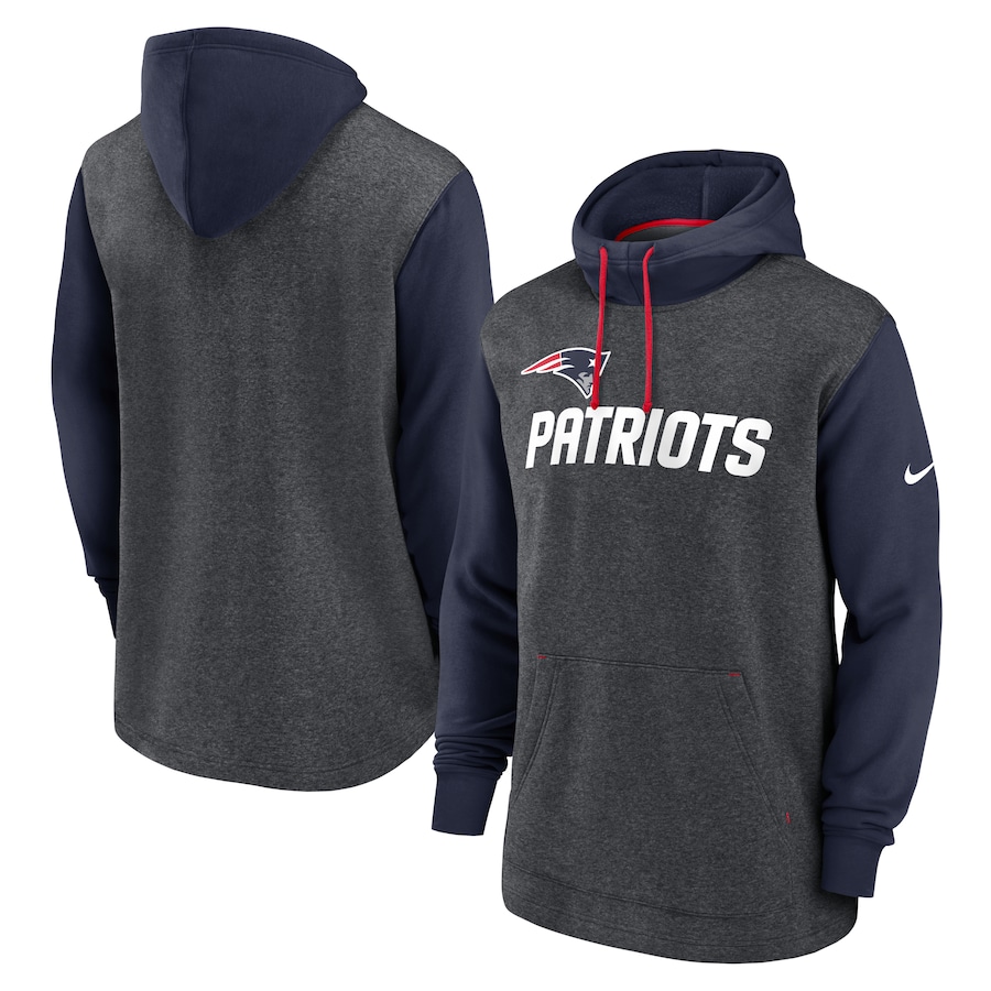 New England Patriots Football Heathered Charcoal/Navy Surrey Legacy Pullover Hoodie - Man New England Patriots Football Heathered Charcoal/Navy Surrey Legacy Pullover Hoodie - Man