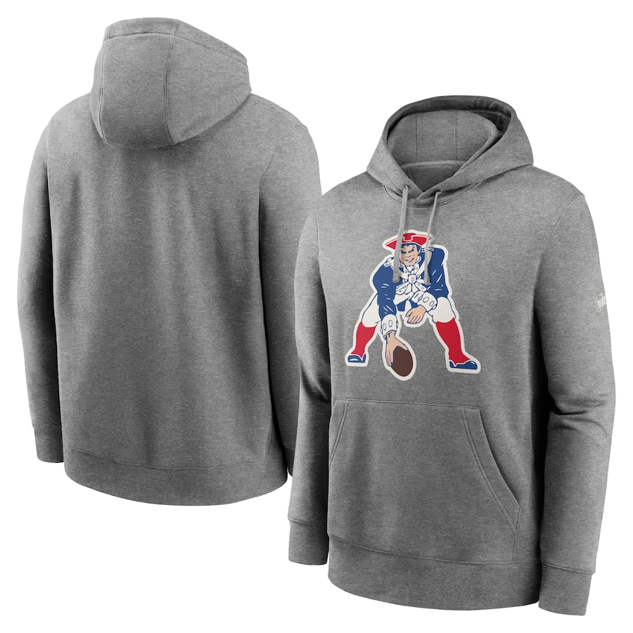 New England Patriots Football Heathered Gray Rewind Club Fleece Pullover Hoodie - Man
