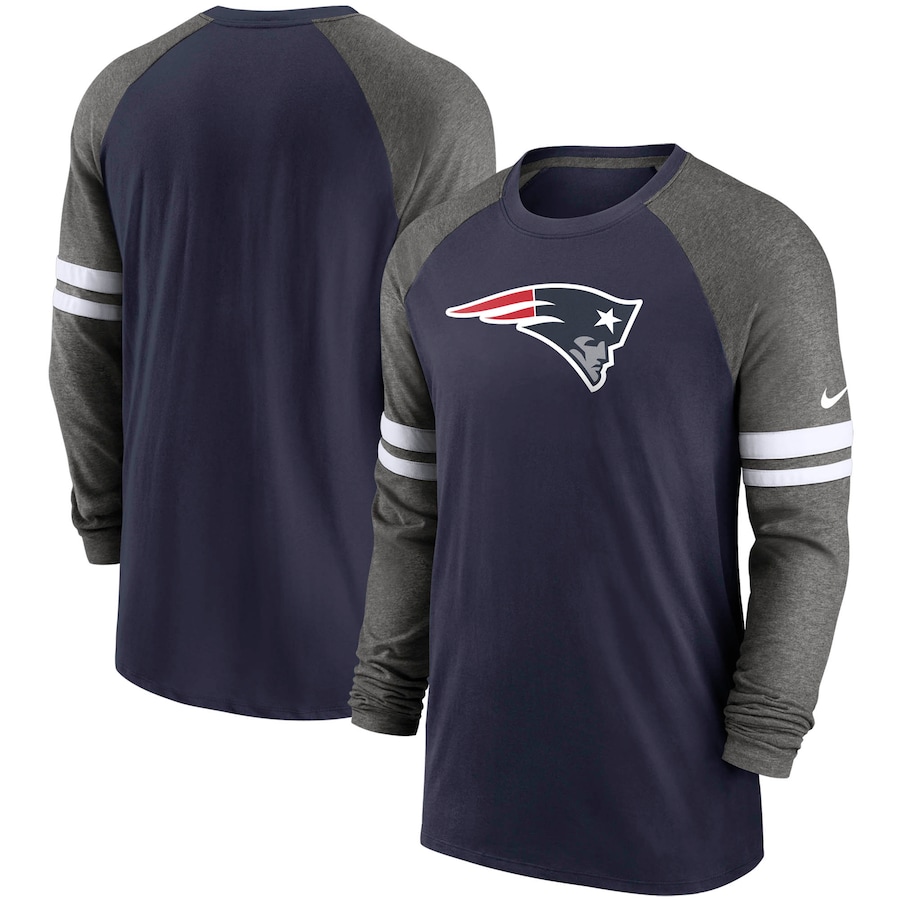 New England Patriots Football Navy/Charcoal Performance Raglan Long Sleeve T-Shirt - Man