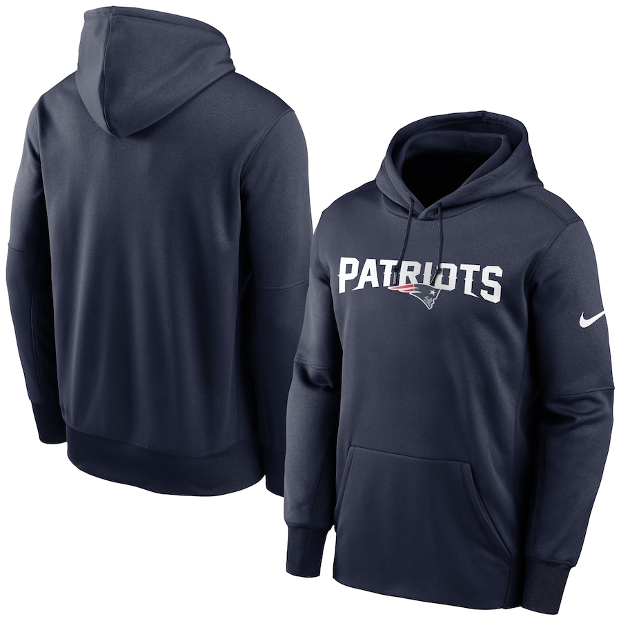 New England Patriots Football Navy Fan Gear Wordmark Performance Pullover Hoodie - Man