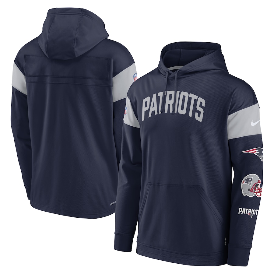 New England Patriots Football Navy Sideline Athletic Arch Jersey Performance Pullover Hoodie - Man New England Patriots Football Navy Sideline Athletic Arch Jersey Performance Pullover Hoodie - Man