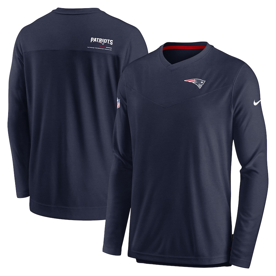 New England Patriots Football Navy Sideline Coach Chevron Lock Up Long Sleeve V-Neck Performance T-Shirt - Man New England Patriots Football Navy Sideline Coach Chevron Lock Up Long Sleeve V-Neck Performance T-Shirt - Man