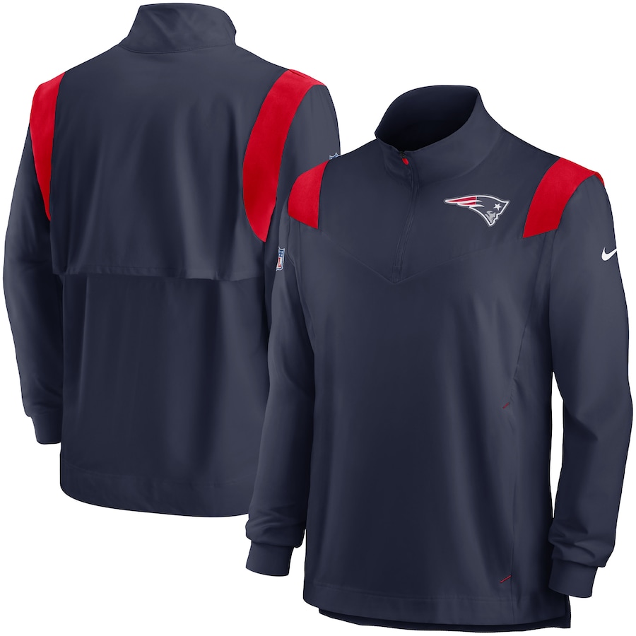 New England Patriots Football Navy Sideline Coach Chevron Lockup Quarter-Zip Long Sleeve Top - Man New England Patriots Football Navy Sideline Coach Chevron Lockup Quarter-Zip Long Sleeve Top - Man