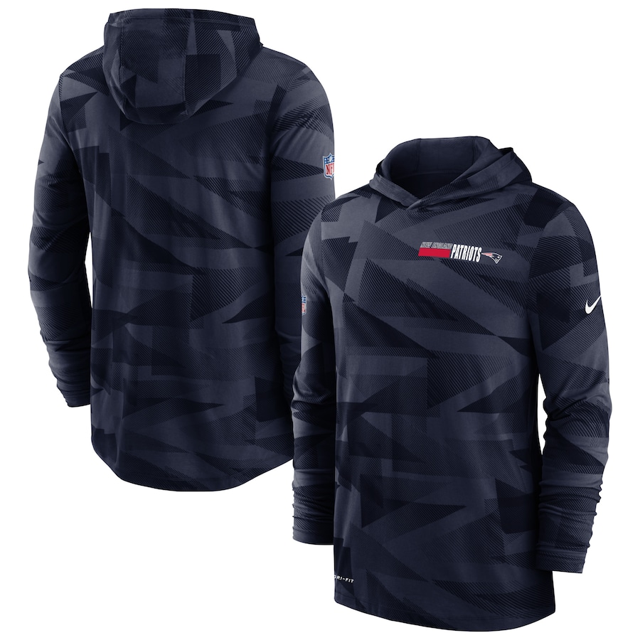 New England Patriots Football Navy Sideline Impact Hoodie Performance Long Sleeve T-Shirt - Man