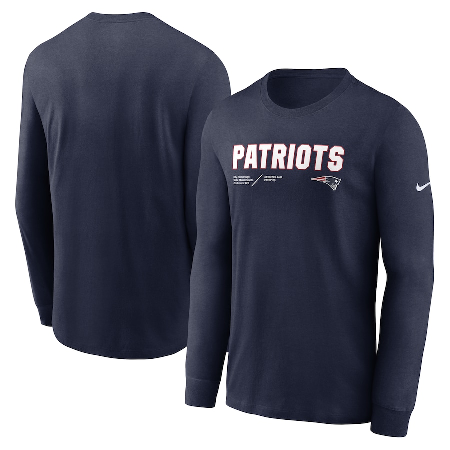 New England Patriots Football Navy Sideline Infograph Lock Up Performance Long Sleeve T-Shirt - Man New England Patriots Football Navy Sideline Infograph Lock Up Performance Long Sleeve T-Shirt - Man