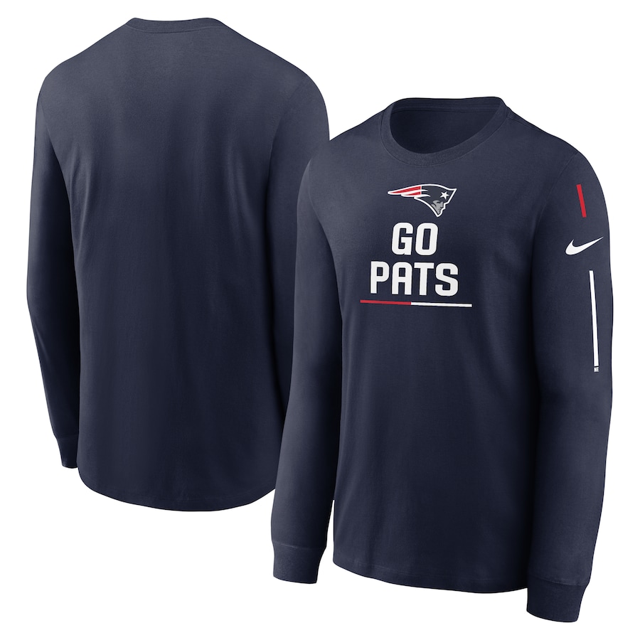 New England Patriots Football Navy Team Slogan Long Sleeve T-Shirt - Man New England Patriots Football Navy Team Slogan Long Sleeve T-Shirt - Man