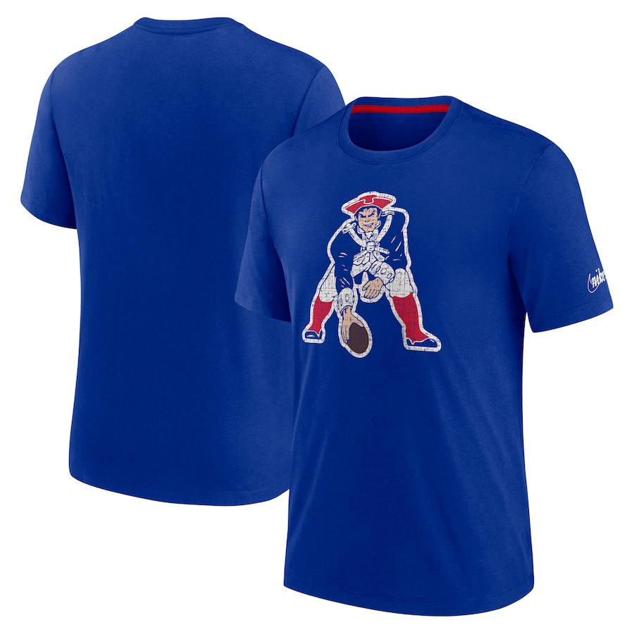 New England Patriots Football Royal Rewind Playback Logo Tri-Blend T-Shirt - Man New England Patriots Football Royal Rewind Playback Logo Tri-Blend T-Shirt - Man
