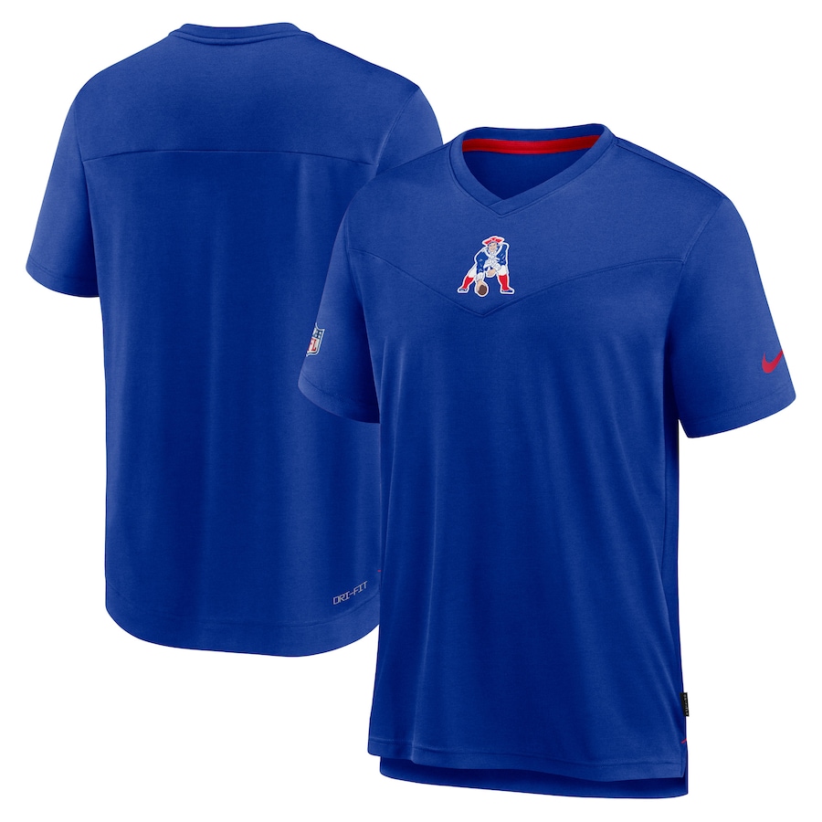 New England Patriots Football Royal Sideline Coaches Vintage Chevron Performance V-Neck T-Shirt - Man New England Patriots Football Royal Sideline Coaches Vintage Chevron Performance V-Neck T-Shirt - Man