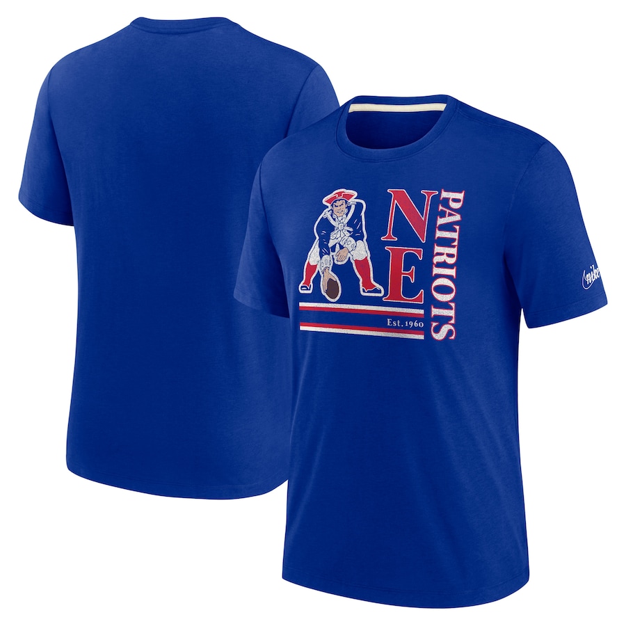 New England Patriots Football Royal Wordmark Logo Tri-Blend T-Shirt - Man New England Patriots Football Royal Wordmark Logo Tri-Blend T-Shirt - Man