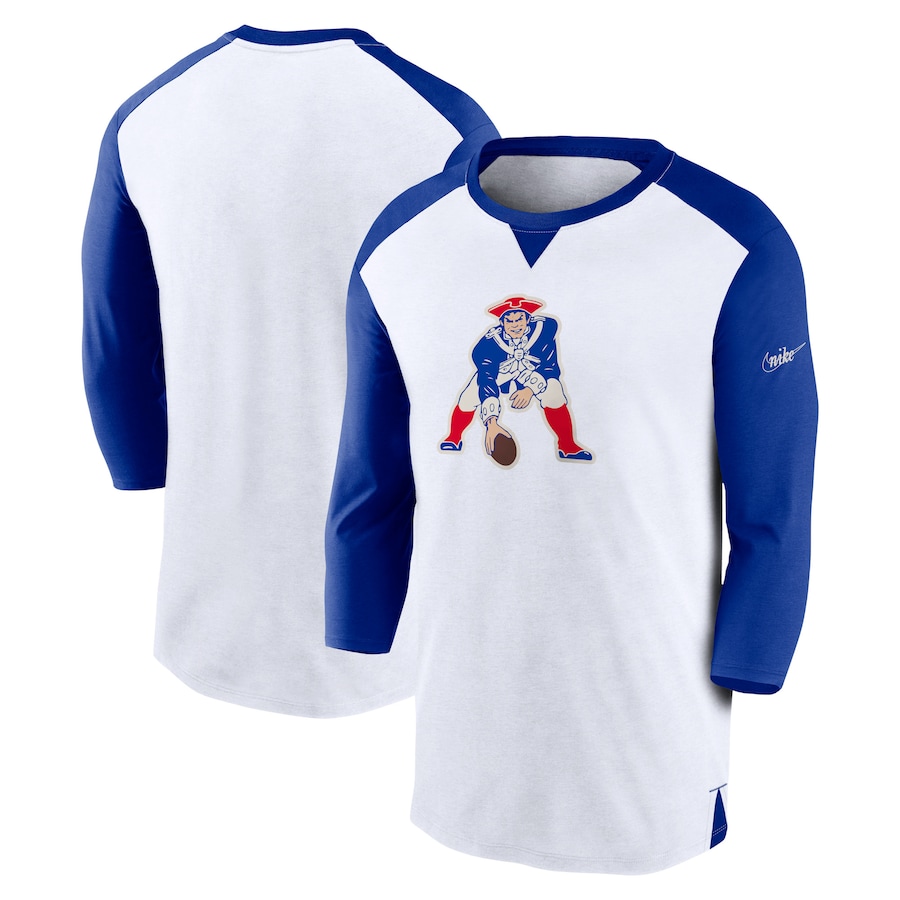 New England Patriots Football White/Royal Rewind 3/4-Sleeve T-Shirt - Man New England Patriots Football White/Royal Rewind 3/4-Sleeve T-Shirt - Man