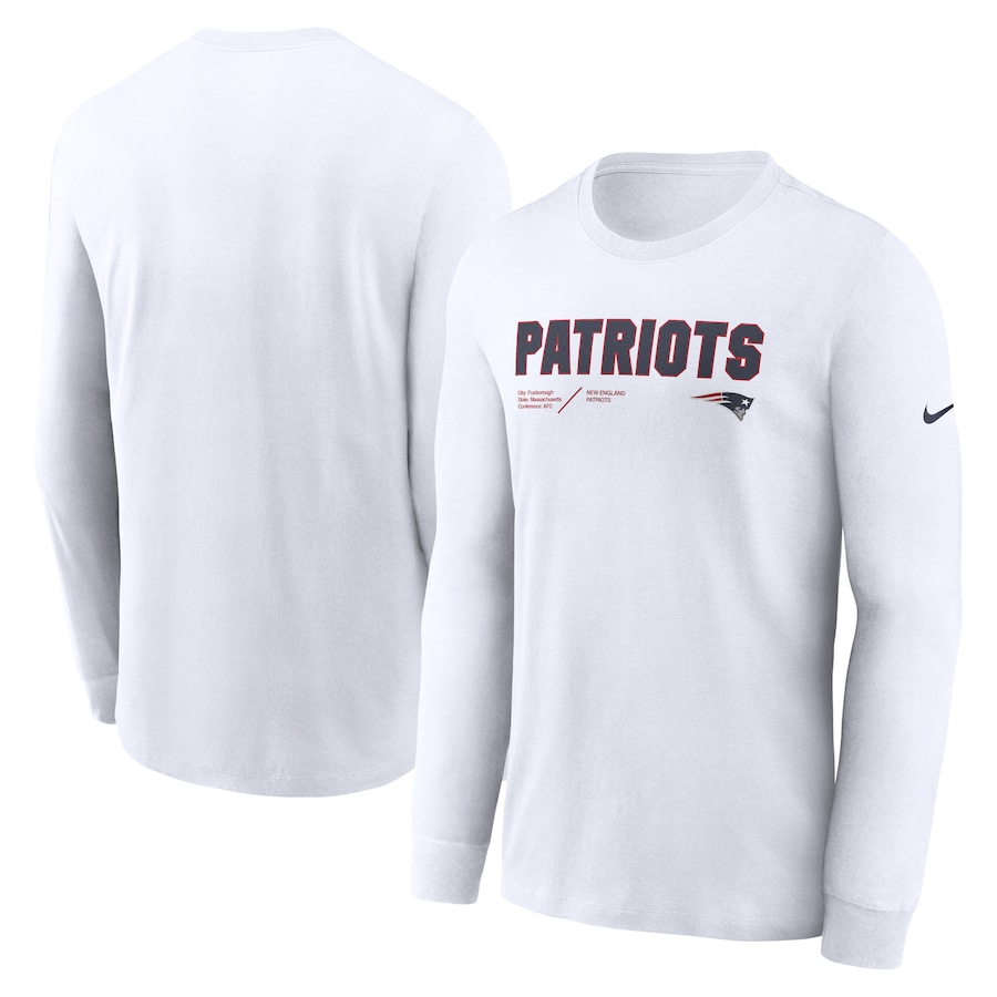 New England Patriots Football White Sideline Infograph Lock Up Performance Long Sleeve T-Shirt - Man New England Patriots Football White Sideline Infograph Lock Up Performance Long Sleeve T-Shirt - Man