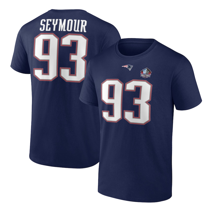New England Patriots Richard Seymour Navy Hall of Fame Name & Number T-Shirt - Man New England Patriots Richard Seymour Navy Hall of Fame Name & Number T-Shirt - Man
