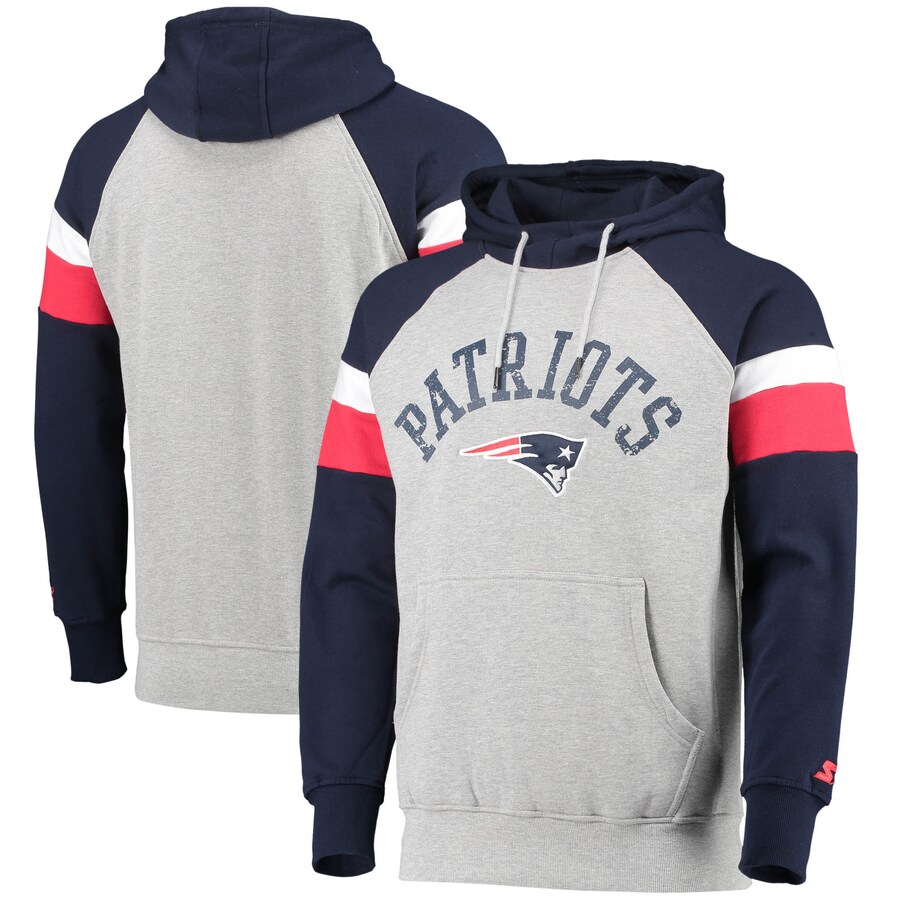 New England Patriots Starter Heathered Gray/Navy Home Run Raglan Pullover Hoodie - Man