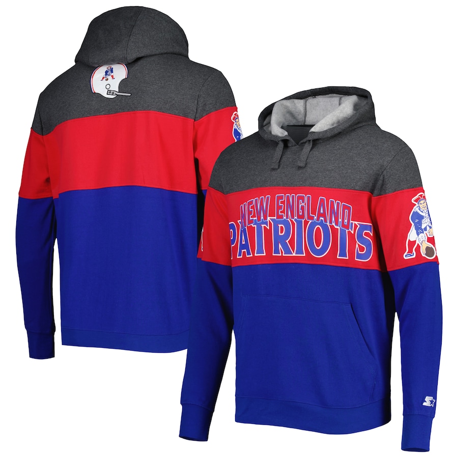 New England Patriots Starter Royal/Heather Charcoal Extreme Vintage Logos Pullover Hoodie - Man