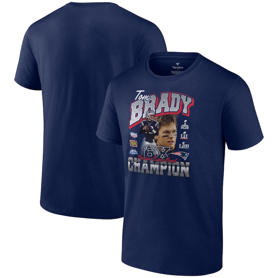 New England Patriots Tom Brady Navy Six-Time Super Bowl Champion T-Shirt - Man New England Patriots Tom Brady Navy Six-Time Super Bowl Champion T-Shirt - Man