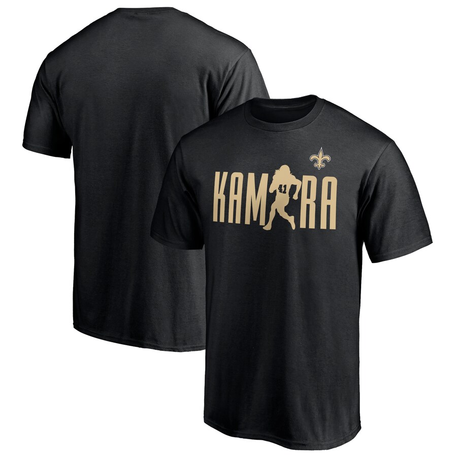 New Orleans Saints Alvin Kamara Black Checkdown T-Shirt - Man New Orleans Saints Alvin Kamara Black Checkdown T-Shirt - Man