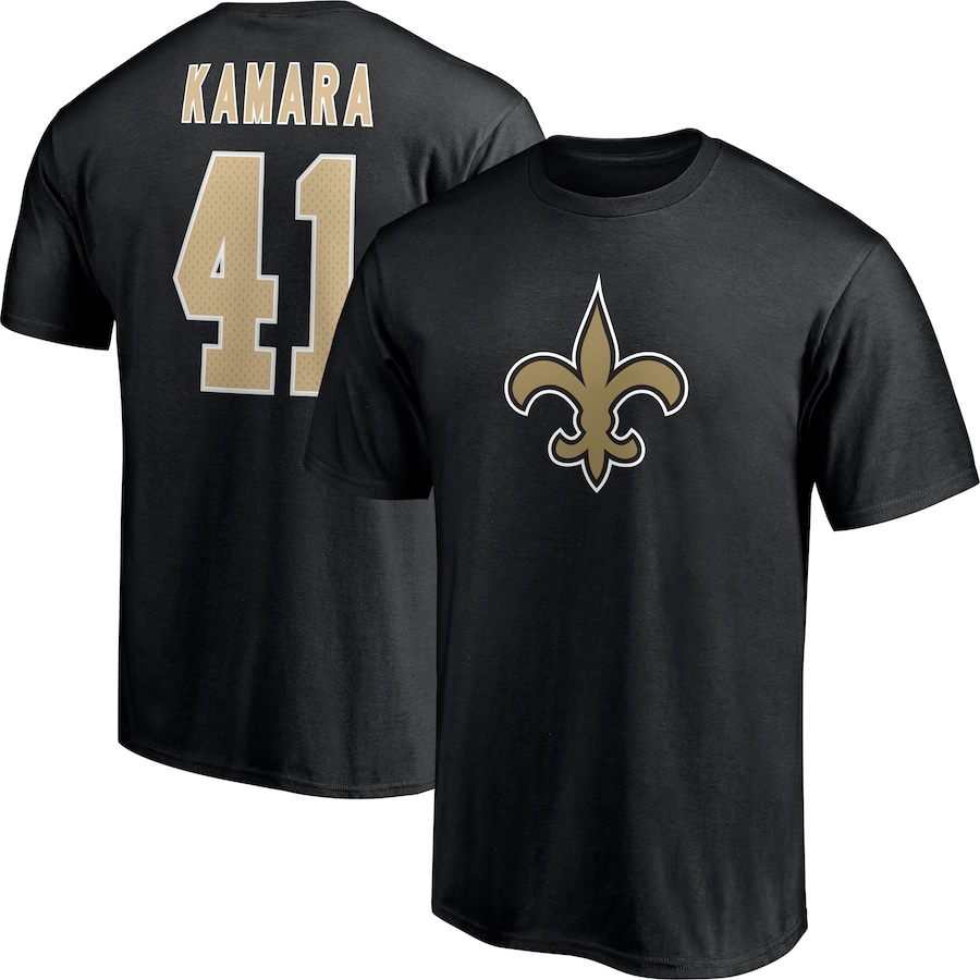 New Orleans Saints Alvin Kamara Black Player Icon Name & Number T-Shirt - Man