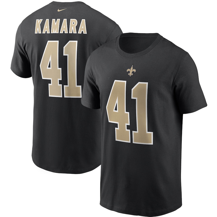 New Orleans Saints Alvin Kamara Football Black Name & Number T-Shirt - Man New Orleans Saints Alvin Kamara Football Black Name & Number T-Shirt - Man