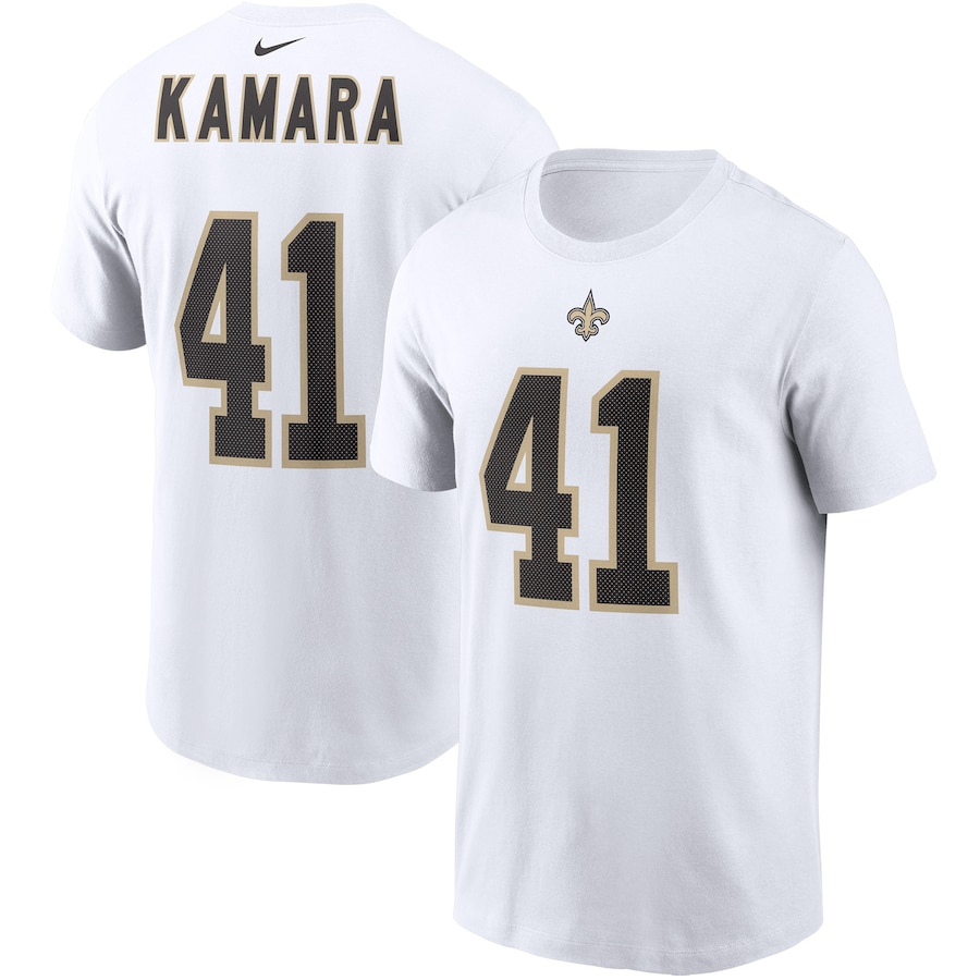 New Orleans Saints Alvin Kamara Football White Player Name & Number T-Shirt - Man New Orleans Saints Alvin Kamara Football White Player Name & Number T-Shirt - Man
