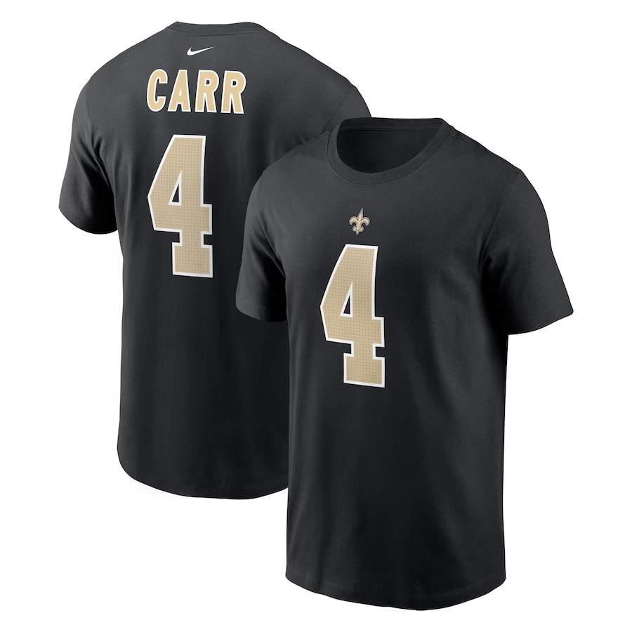 New Orleans Saints Derek Carr Football Black Player Name & Number T-Shirt - Man New Orleans Saints Derek Carr Football Black Player Name & Number T-Shirt - Man