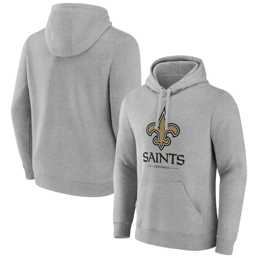 New Orleans Saints Gray Primary Logo Team Lockup Fitted Pullover Hoodie - Man New Orleans Saints Gray Primary Logo Team Lockup Fitted Pullover Hoodie - Man