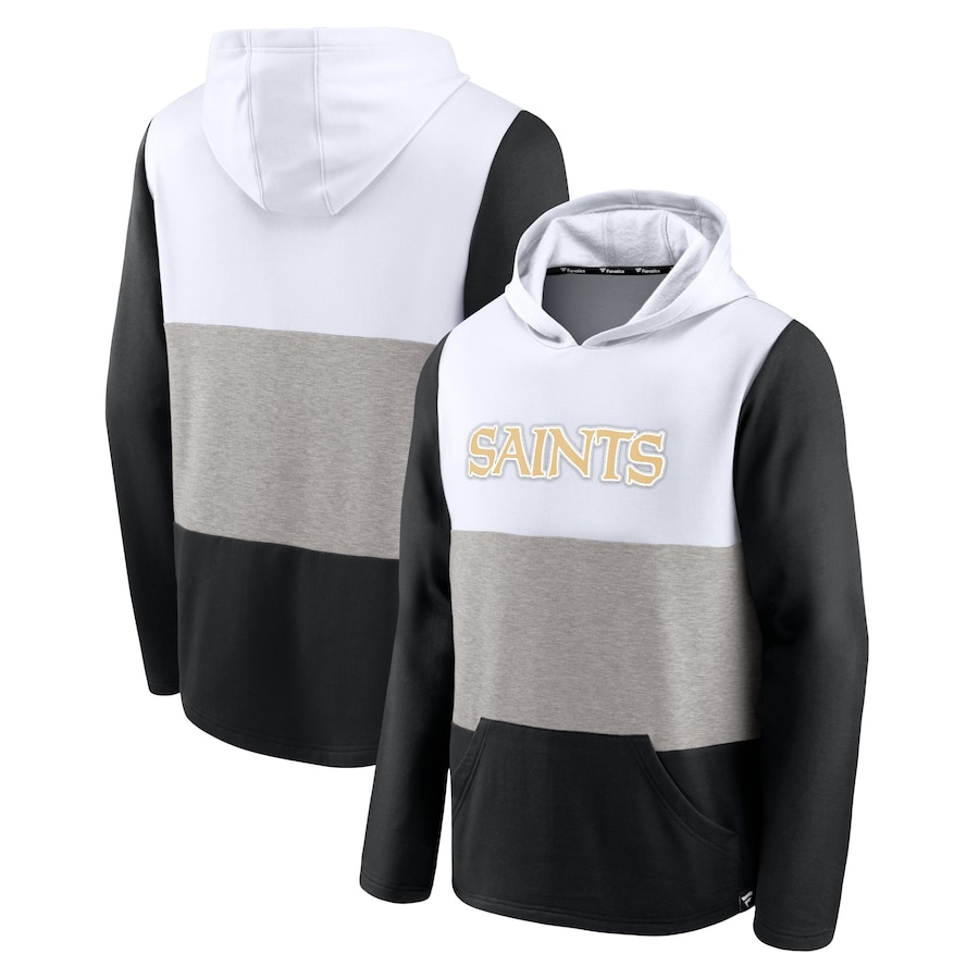 New Orleans Saints White/Black Linear Logo Pullover Hoodie - Man