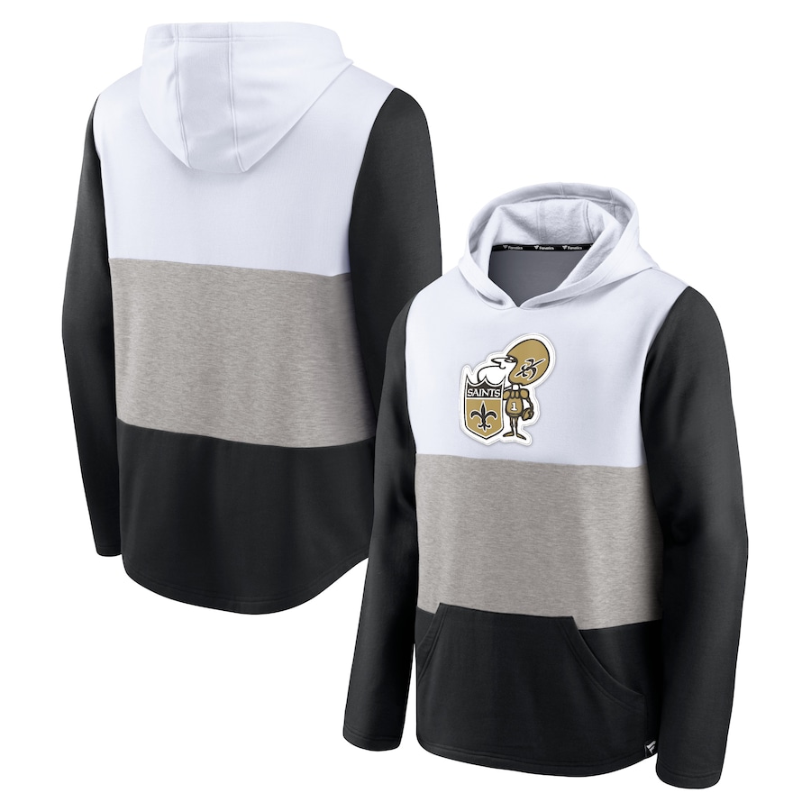 New Orleans Saints White/Black Linear Throwback Logo Pullover Hoodie - Man