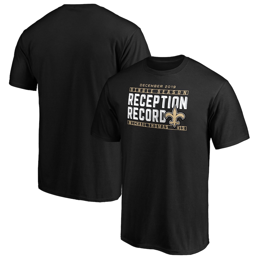 New Orleans Saints Michael Thomas Black Single Season Reception Record T-Shirt - Man New Orleans Saints Michael Thomas Black Single Season Reception Record T-Shirt - Man