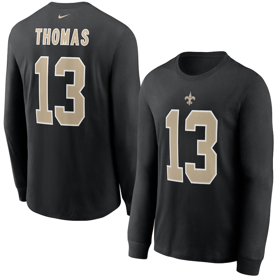 New Orleans Saints Michael Thomas Football Black Player Name & Number Long Sleeve T-Shirt - Man New Orleans Saints Michael Thomas Football Black Player Name & Number Long Sleeve T-Shirt - Man