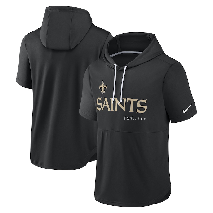 New Orleans Saints Football Black Short Sleeve Pullover Hoodie - Man
