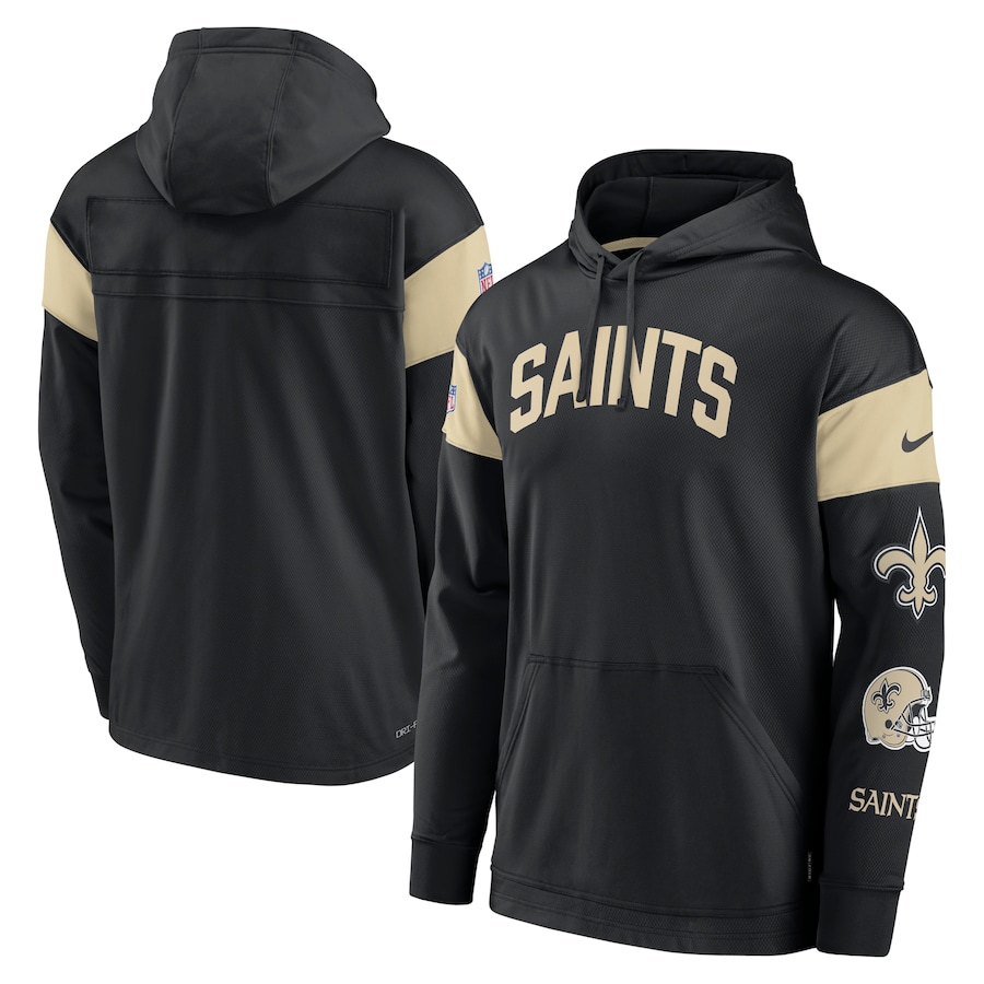 New Orleans Saints Football Black Sideline Athletic Arch Jersey Performance Pullover Hoodie - Man New Orleans Saints Football Black Sideline Athletic Arch Jersey Performance Pullover Hoodie - Man